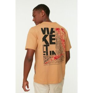 Trendyol Brown Men's Back Printed Oversize Fit 100% Cotton T-Shirt