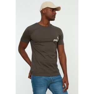 Trendyol Gray Men's Slim Fit 100% Cotton Crew Neck Short Sleeve Printed T-Shirt