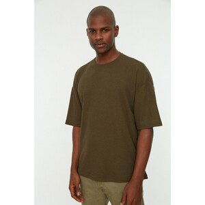 Trendyol Khaki Men's Oversize Fit Crew Neck Short Sleeve Embroidered T-Shirt