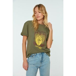 Trendyol Light Green Printed Loose Knitted T-Shirt