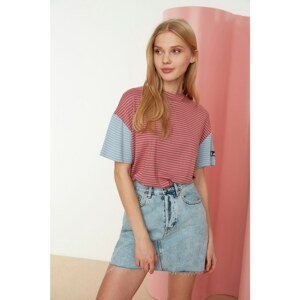 Trendyol Red Striped Loose Knitted T-Shirt