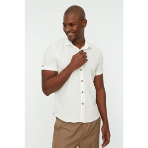 Trendyol White Men's Slim Fit Shirt Collar Epaulette Shirt