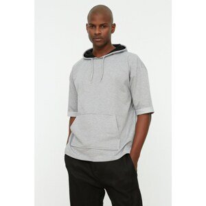 Trendyol Gray Men's Oversize Fit Hooded Short Sleeve Sweatshirt