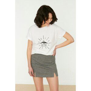 Trendyol White Printed Basic Knitted T-Shirt