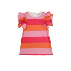 Trendyol Orange Color Block Girl Knitted Dress With Frilled Sleeves