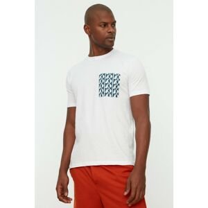 Trendyol White Men Regular Fit 100% Cotton Crew Neck Geometric Pattern Pocket T-Shirt