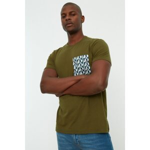 Trendyol Khaki Men Regular Fit 100% Cotton Crew Neck Geometric Pattern Pocket T-Shirt