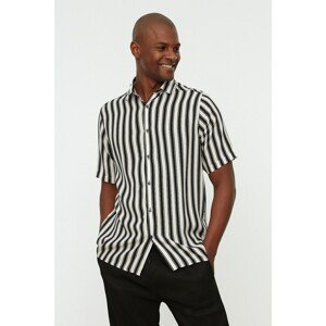 Trendyol Black Men Regular Fit Shirt Collar Short Sleeve Striped Shirt