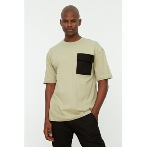 Trendyol Khaki Men's Relaxed Fit 100% Cotton Crew Neck Contrast Woven Pocket T-Shirt
