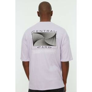 Trendyol Lilac Men's Oversize Fit 100% Cotton Crew Neck Short Sleeved Printed T-Shirt
