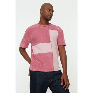 Trendyol Pink Men's Relaxed Fit Crew Neck Short Sleeve Paneled Stitching Detailed T-Shirt