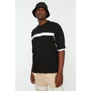 Trendyol Black Men's Oversize Fit 100% Cotton Crew Neck Short Sleeve Paneled T-Shirt