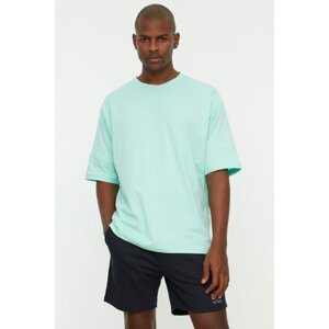 Trendyol Mint Men's Oversize Fit 100% Cotton Crew Neck Short Sleeve Stitching Detailed T-Shirt