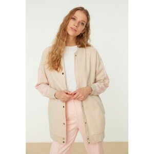 Trendyol Beige Color Block Snap Detailed Knitted Jacket