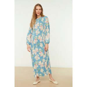 Trendyol Blue Floral Pleated Woven Dress