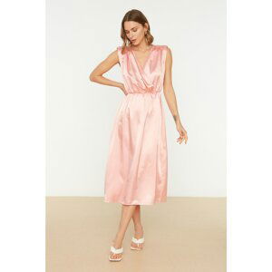 Trendyol Dried Rose Double Breasted Neckline Satin Dress