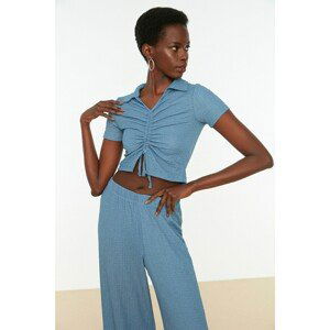 Trendyol Light Blue Textured Fabric Pleated Knitted Blouse