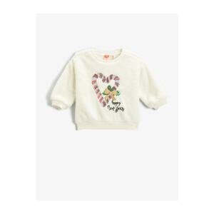 Koton Christmas Themed Sequin Embroidered Plush Sweatshirt