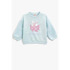 Koton Baby Girl Crew Neck Printed Blue Sweatshirt 2wmg10054ak