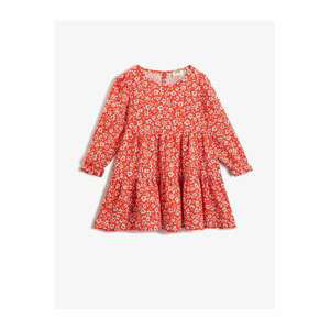 Koton Ruffle Floral Dress Long Sleeve Crew Neck