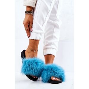 Slippers With Natural Fur Blue Naturis