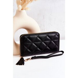Large quilted wallet with a stripe of black Jeffrey
