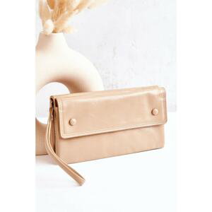 Large leather zippered wallet beige Loreaine