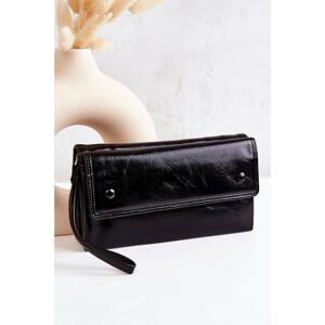 Large leather zippered wallet black Loreaine