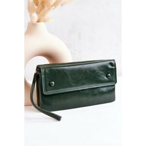 Large Leather Wallet On Zipper Green Loreaine