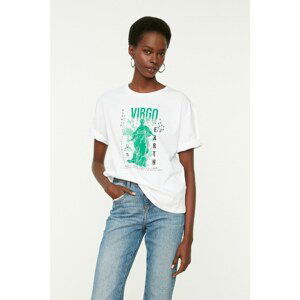 Trendyol White Virgo Printed Loose Knitted T-Shirt