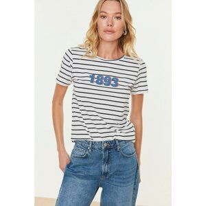 Trendyol Black Striped Printed Basic Knitted T-Shirt