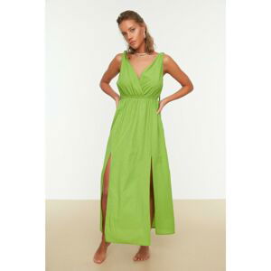 Trendyol Green Slit Detailed Linen Look Long Beach Dress