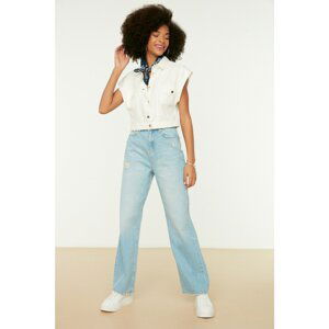 Trendyol Light Blue Ripped Detailed High Waist 90's Wide Leg Jeans