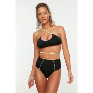 Trendyol Black High Waist Bikini Bottoms With Colorful Piping Detailed