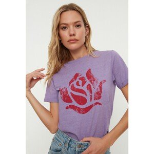 Trendyol Lilac Printed Basic Knitted T-Shirt