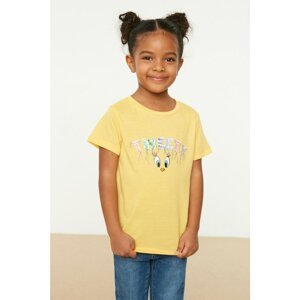 Trendyol Yellow Licensed Tweety Printed Girl's Knitted T-Shirt