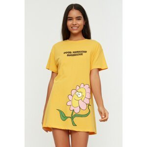 Trendyol Yellow Recycle Fabric Printed Knitted Nightgown
