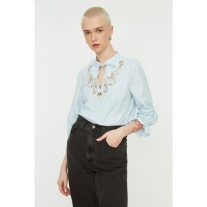 Trendyol Blue Embroidery Detailed Woven Blouse