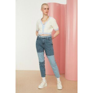 Trendyol Blue Color Block High Waist Mom Jeans