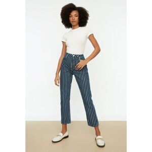 Trendyol Navy Printed High Waist Straight Jeans