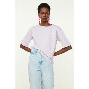 Trendyol Lilac Printed Loose Knitted T-Shirt