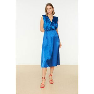 Trendyol Navy Blue Double Breasted Collar Satin Dress