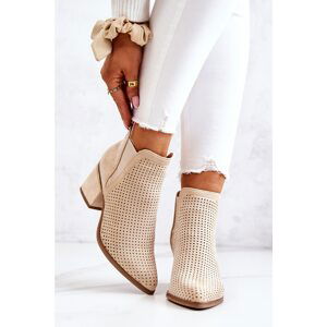 Suede Openwork Cowboy Boots Light Beige Helloni