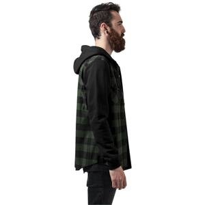 Hooded Checked Flanell Sweat Sleeve Shirt blk/forest/blk