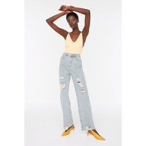Trendyol Gray Ripped Detailed High Waist Wide Leg Jeans