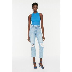 Trendyol Light Blue Ripped Detailed High Waist Straight Jeans