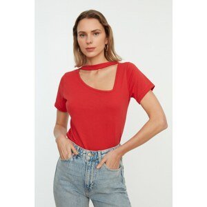 Trendyol Red Fitted Collar Detailed Knitted T-Shirt