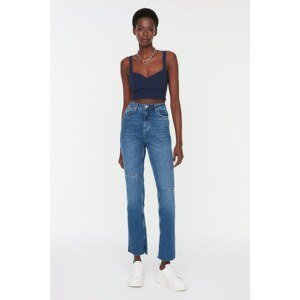 Trendyol Blue Slit Ripped Detailed High Waist Flare Jeans