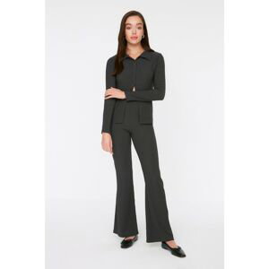 Trendyol Anthracite Crepe Flare Knitted Trousers