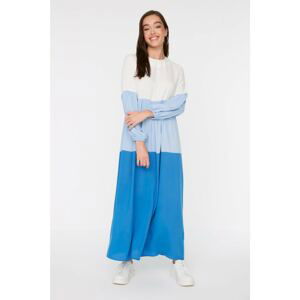 Trendyol Blue Color Block Crew Neck Woven Dress